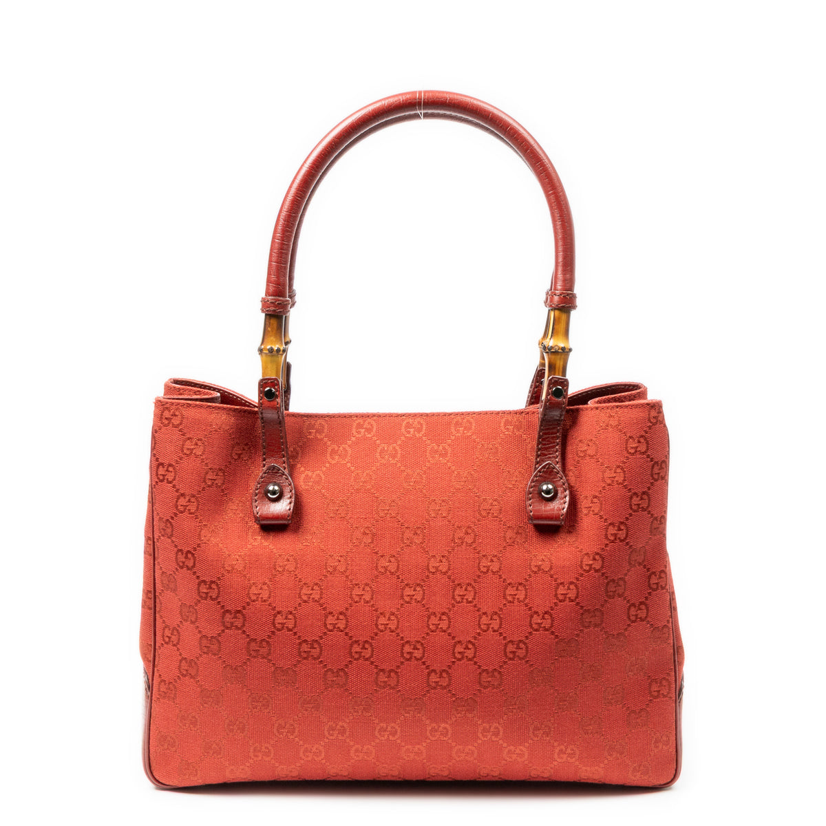 Shoulder Bag Square Bamboo Classic Tote Red Monogrammed Canvas