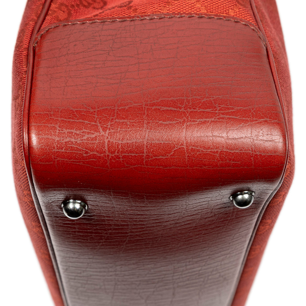 Shoulder Bag Square Bamboo Classic Tote Red Monogrammed Canvas