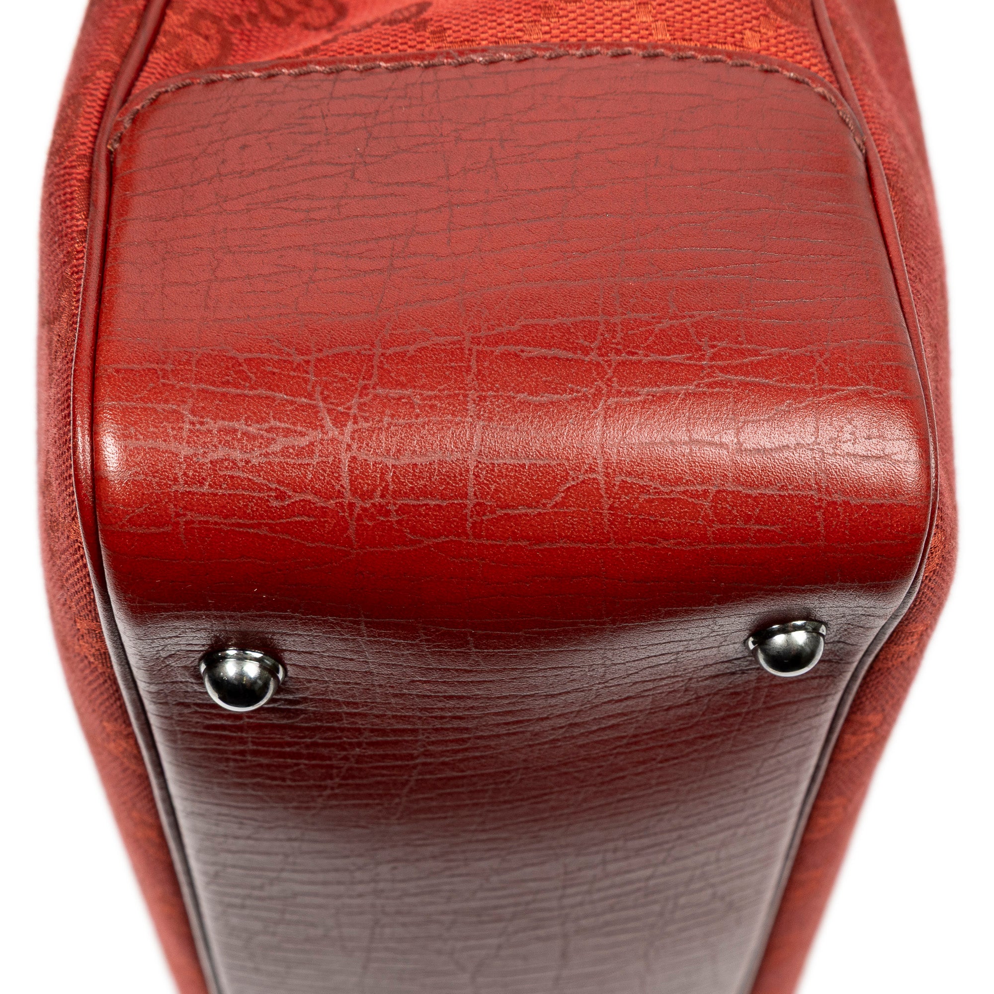 Shoulder Bag Square Bamboo Classic Tote Red Monogrammed Canvas