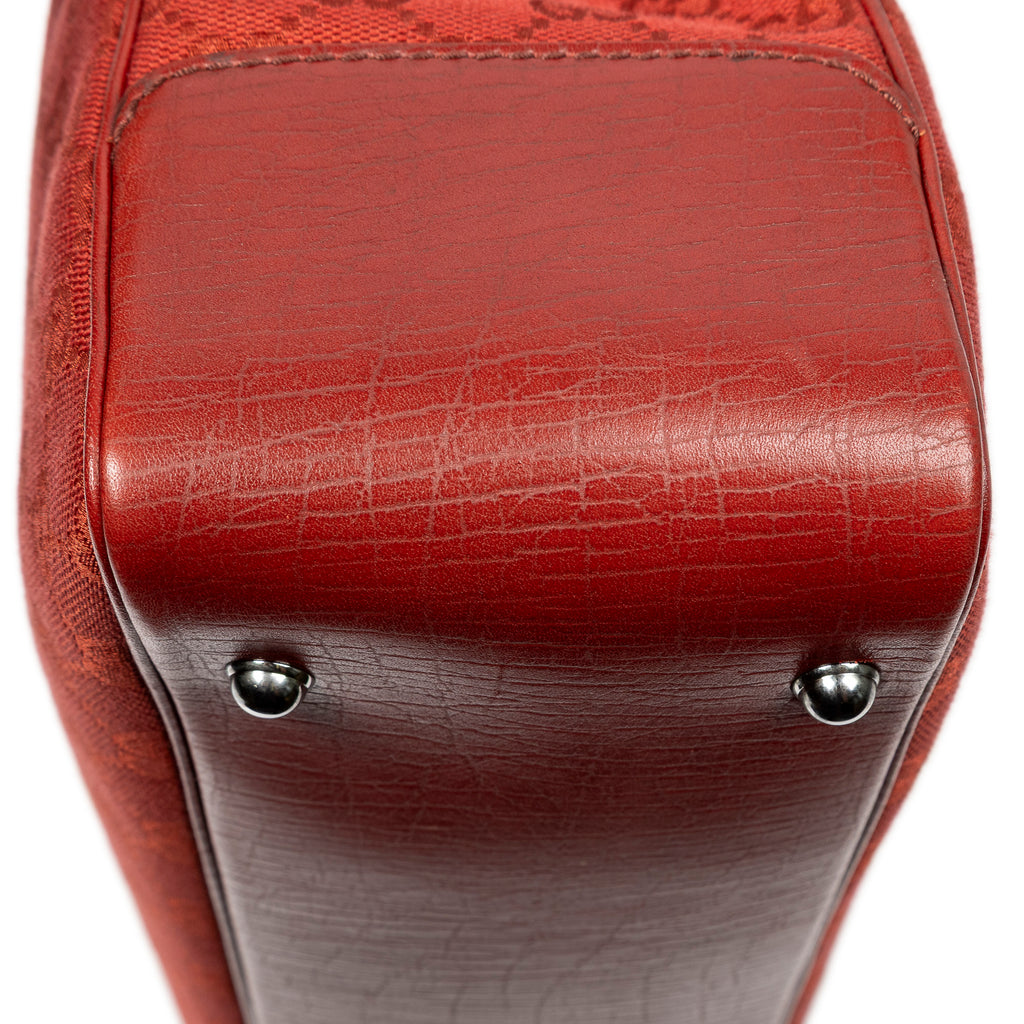 Shoulder Bag Square Bamboo Classic Tote Red Monogrammed Canvas