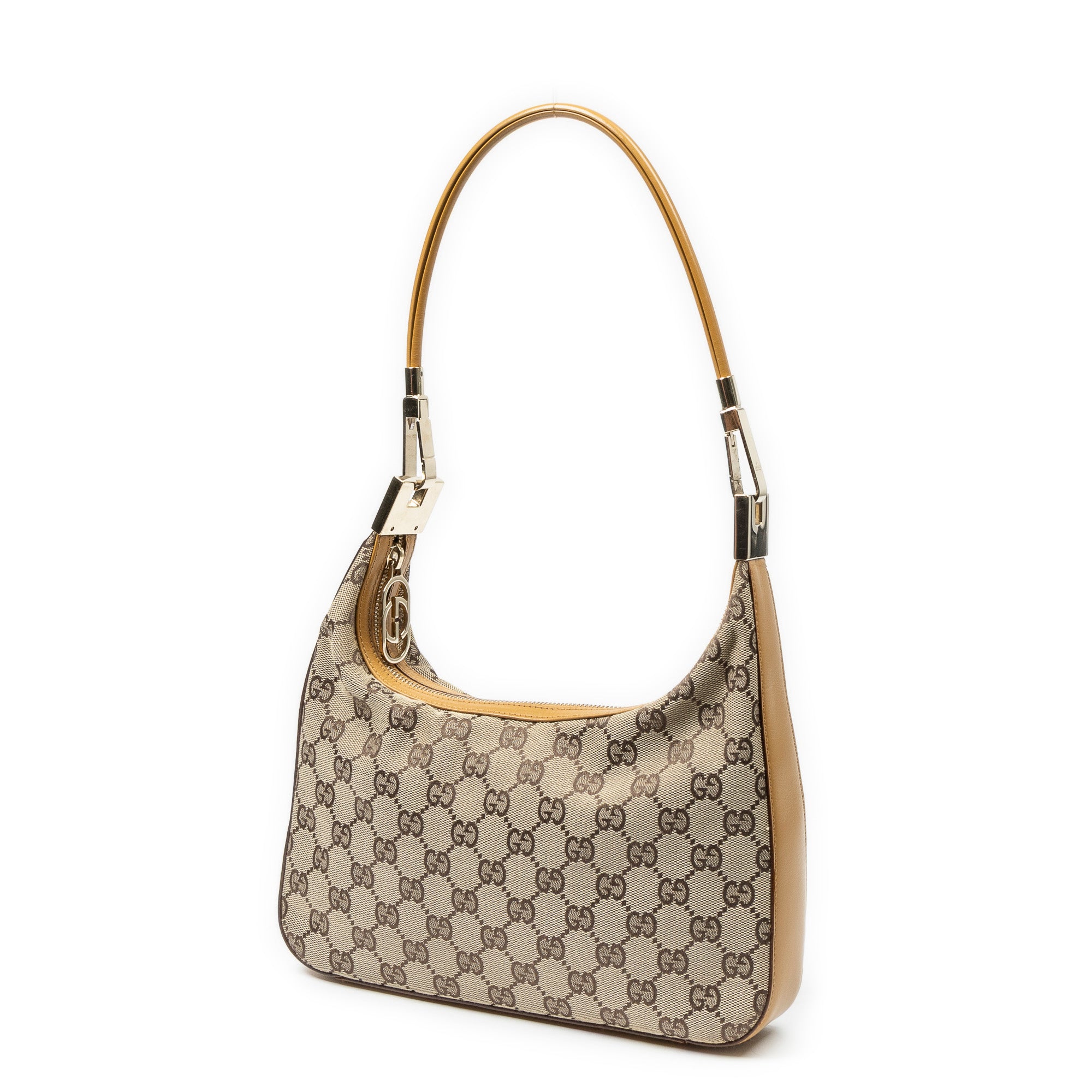 Shoulder Bag Small Shoulder Zip Hobo Beige Monogrammed Canvas