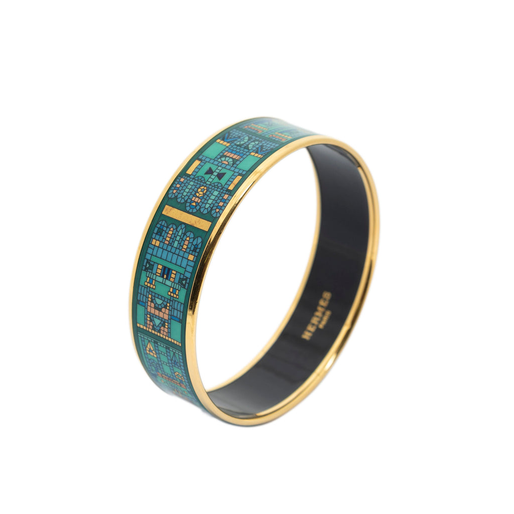 Bracelet Enamel Bangle MM Teal Geometric Motif