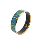 Bracelet Enamel Bangle MM Teal Geometric Motif