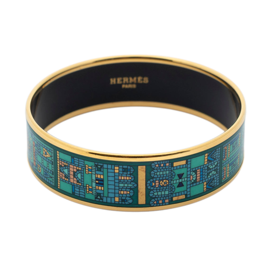 Bracelet Enamel Bangle MM Teal Geometric Motif