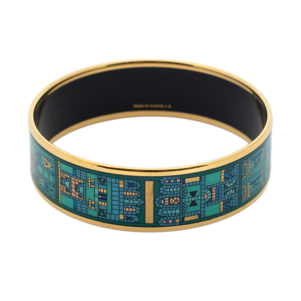 Bracelet Enamel Bangle MM Teal Geometric Motif