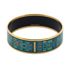 Bracelet Enamel Bangle MM Teal Geometric Motif