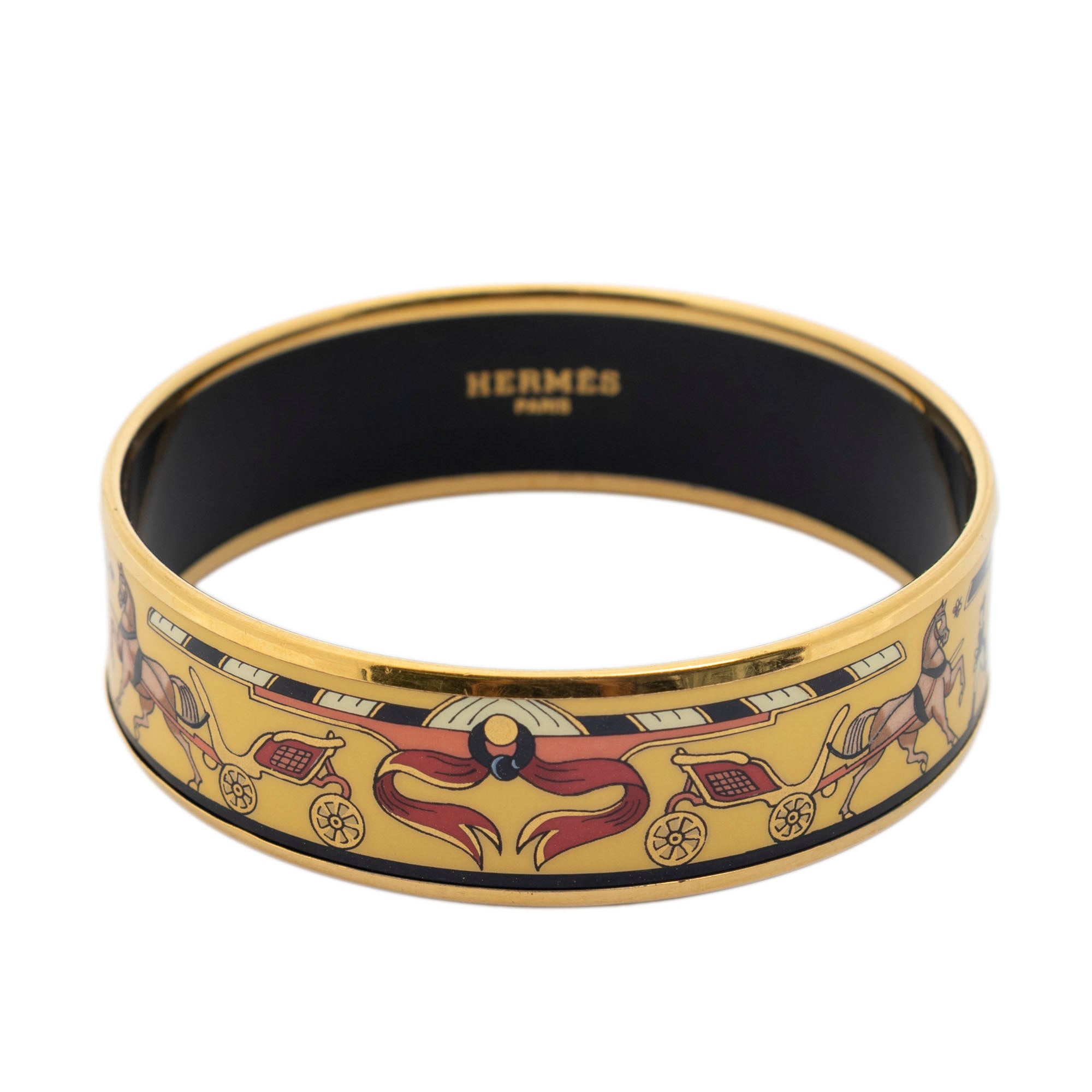 Bracelet Enamel Bangle MM Yellow Horse Carriage Motif