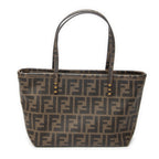Handbag Small Embroidered Roll Tote Brown Zucca Coated Canvas