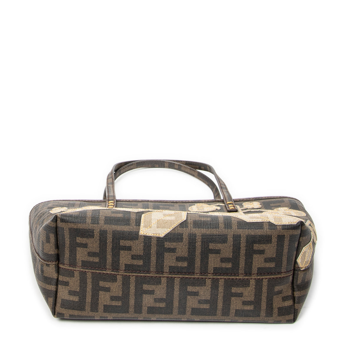 Handbag Small Embroidered Roll Tote Brown Zucca Coated Canvas