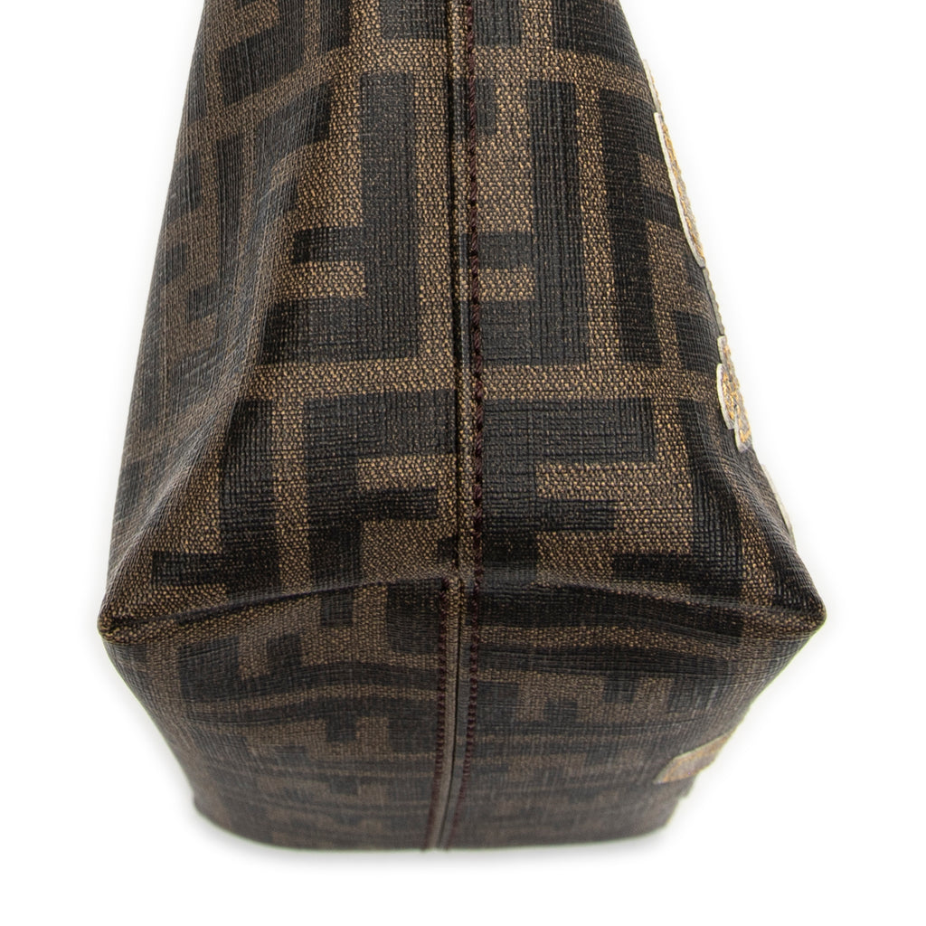 Handbag Small Embroidered Roll Tote Brown Zucca Coated Canvas