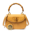 Handbag Medium Bamboo Top Handle Flap Yellow Grained Calfskin Leather