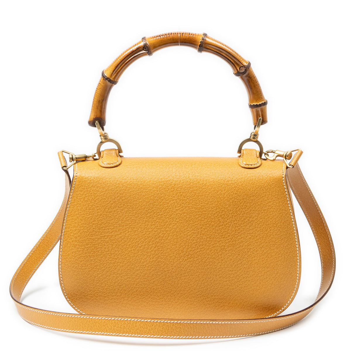Handbag Medium Bamboo Top Handle Flap Yellow Grained Calfskin Leather