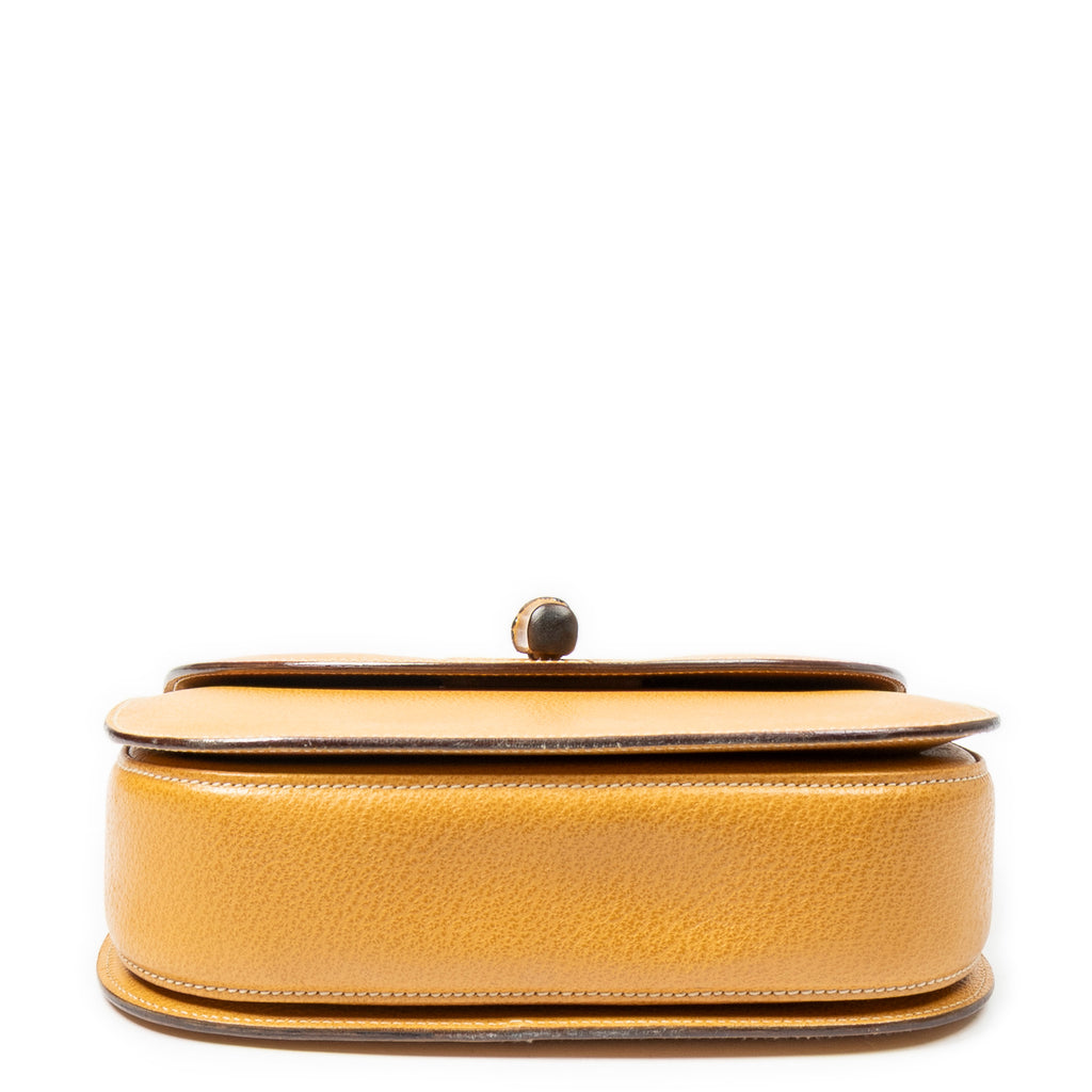 Handbag Medium Bamboo Top Handle Flap Yellow Grained Calfskin Leather