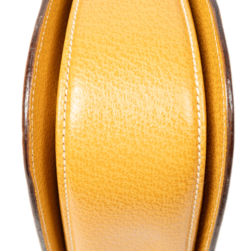 Handbag Medium Bamboo Top Handle Flap Yellow Grained Calfskin Leather