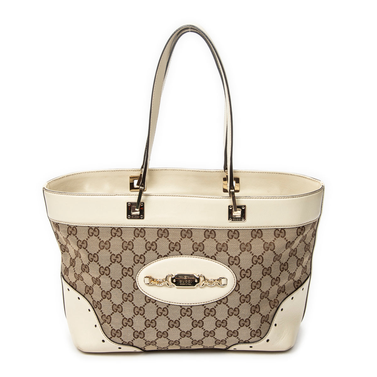 Shoulder Bag Punch Tote Ivory Monogrammed Canvas