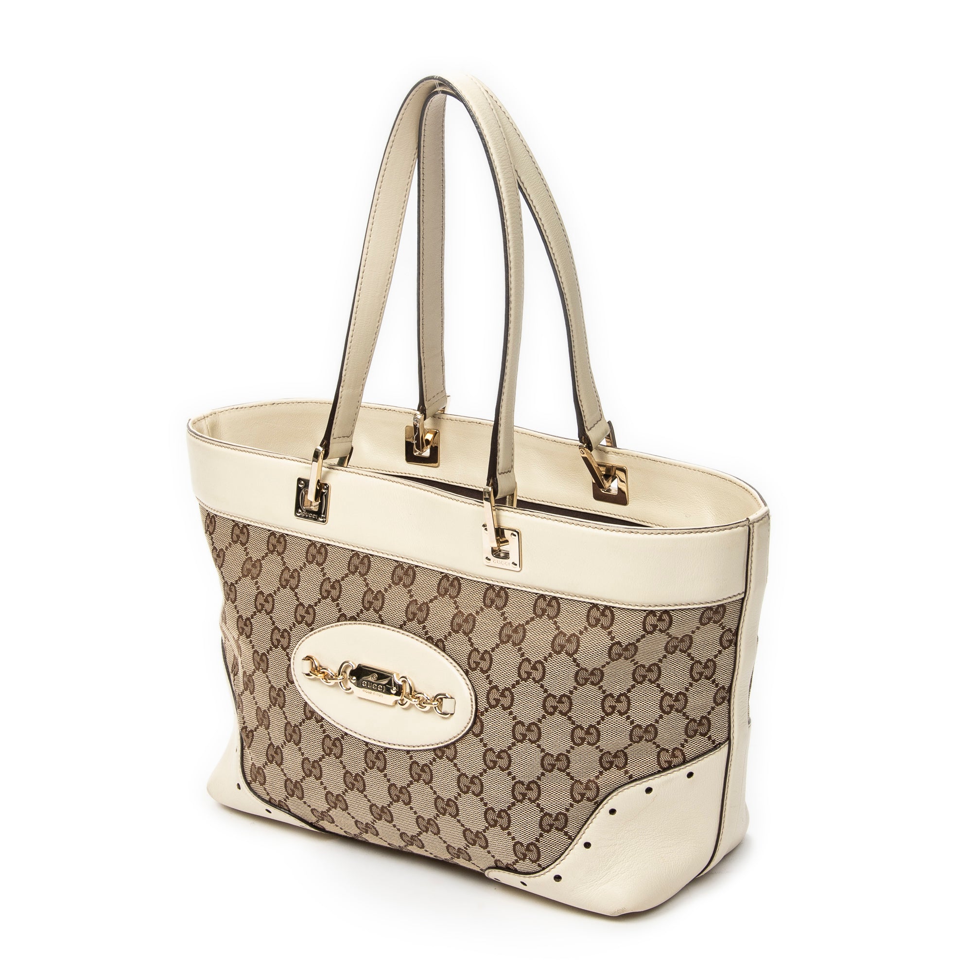 Shoulder Bag Punch Tote Ivory Monogrammed Canvas