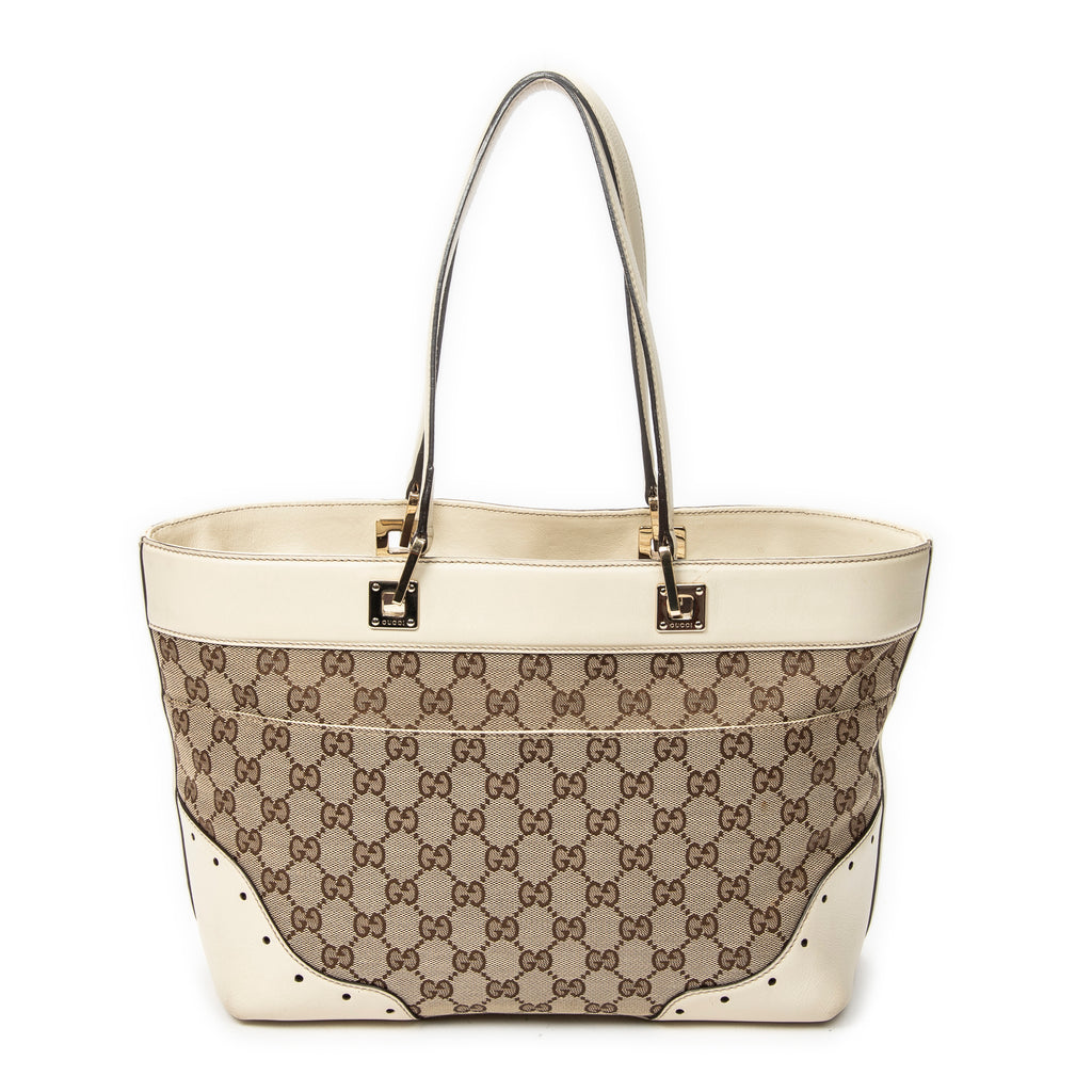 Shoulder Bag Punch Tote Ivory Monogrammed Canvas