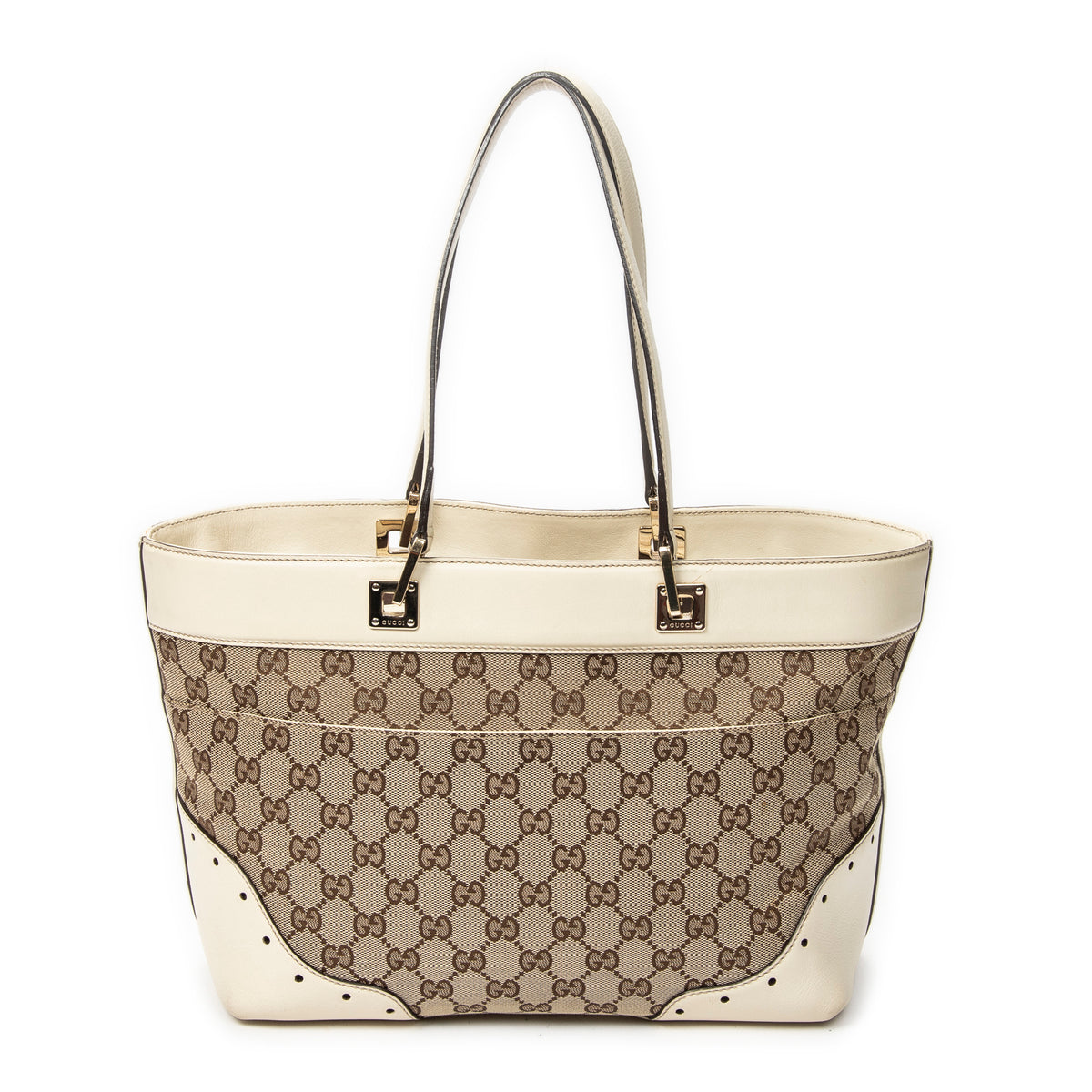 Shoulder Bag Punch Tote Ivory Monogrammed Canvas