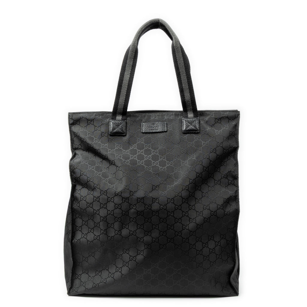 Shoulder Bag Web Vertical Tote Black Monogrammed Nylon Canvas