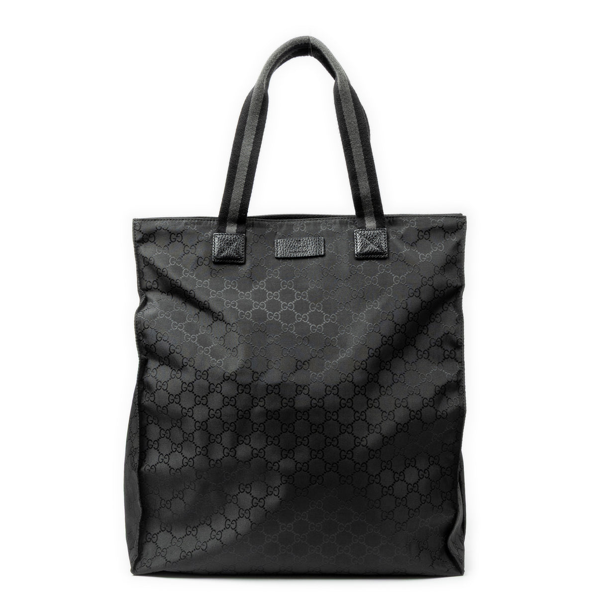 Shoulder Bag Web Vertical Tote Black Monogrammed Nylon Canvas