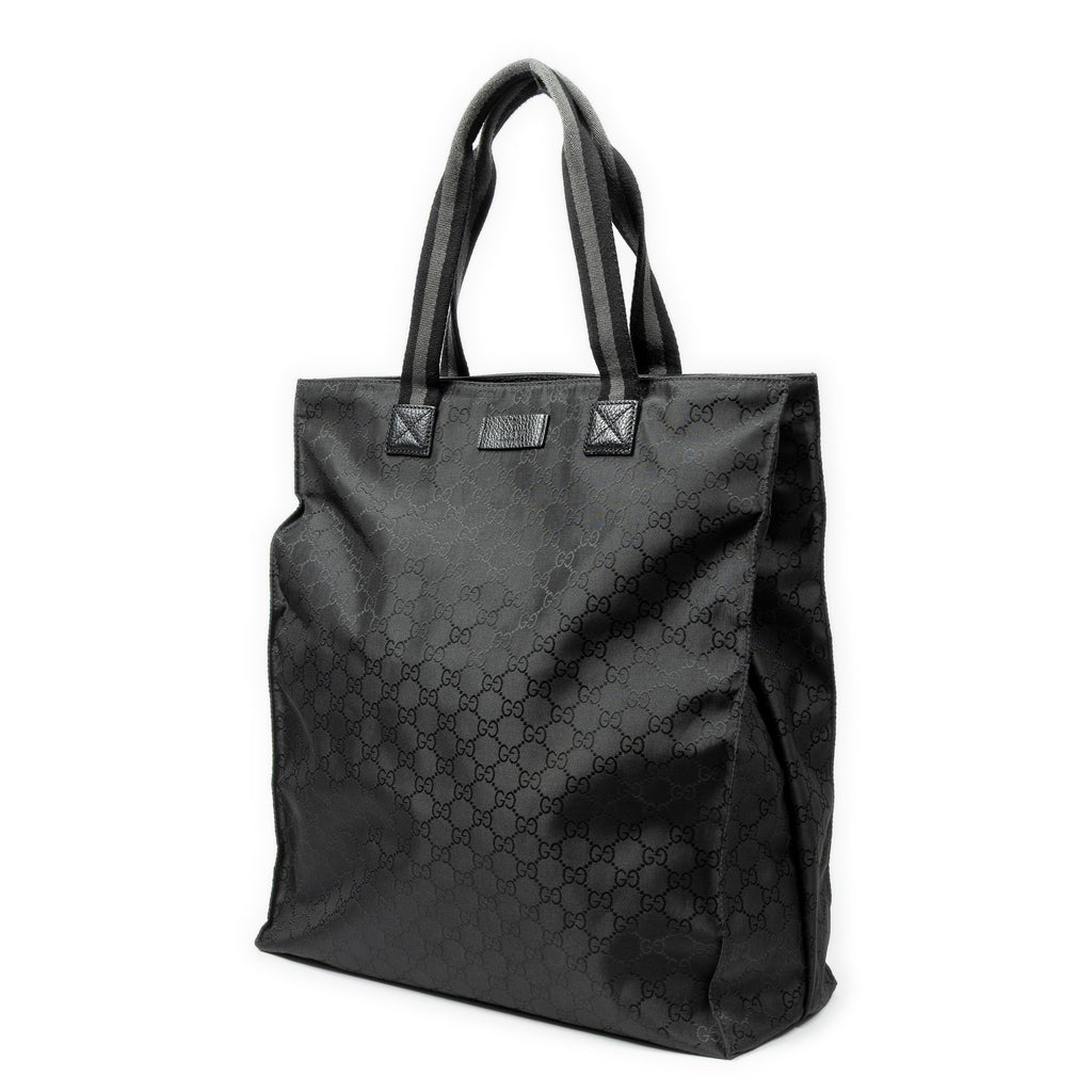 Shoulder Bag Web Vertical Tote Black Monogrammed Nylon Canvas