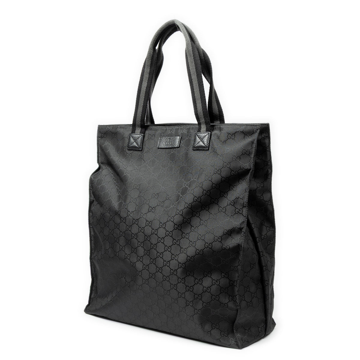 Shoulder Bag Web Vertical Tote Black Monogrammed Nylon Canvas