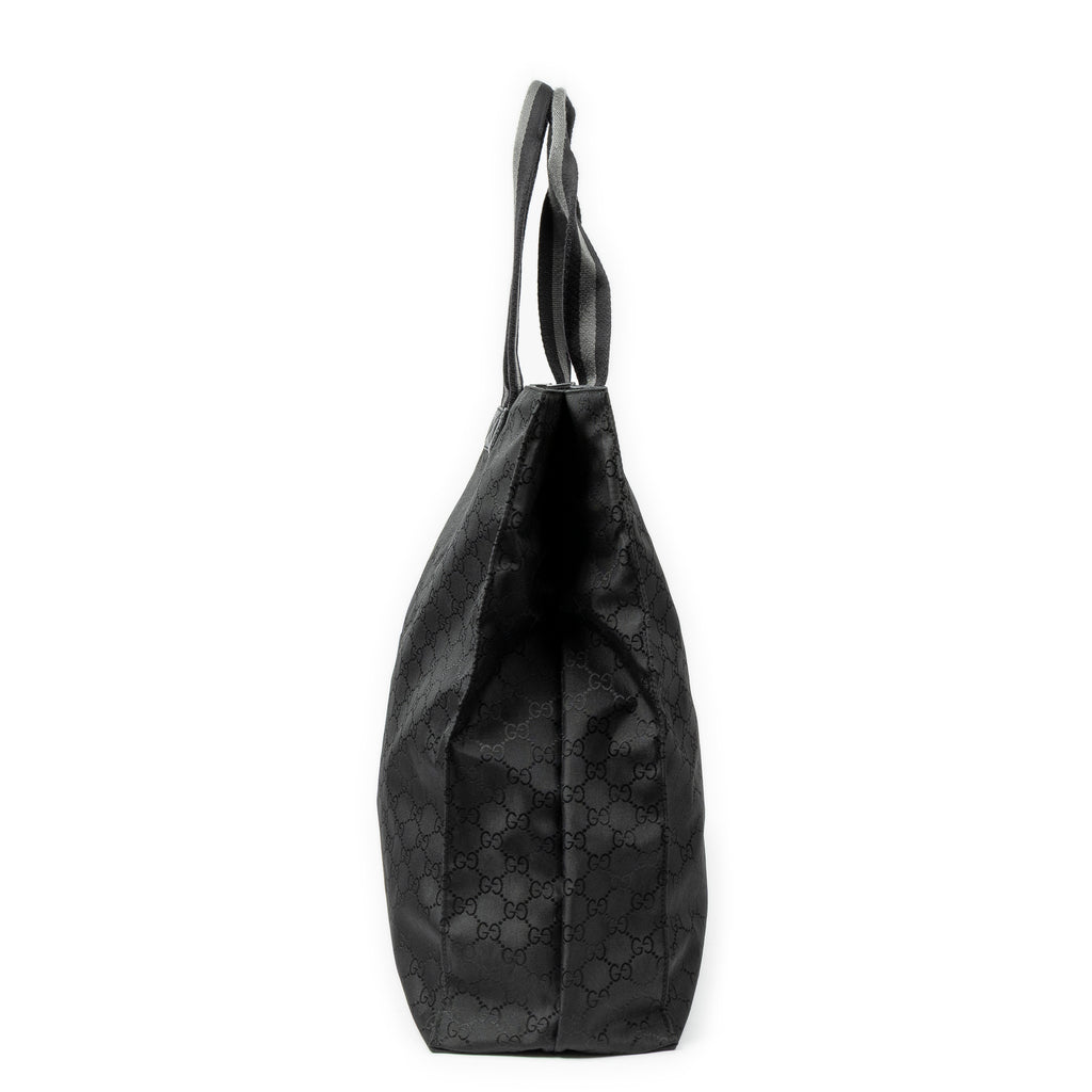 Shoulder Bag Web Vertical Tote Black Monogrammed Nylon Canvas