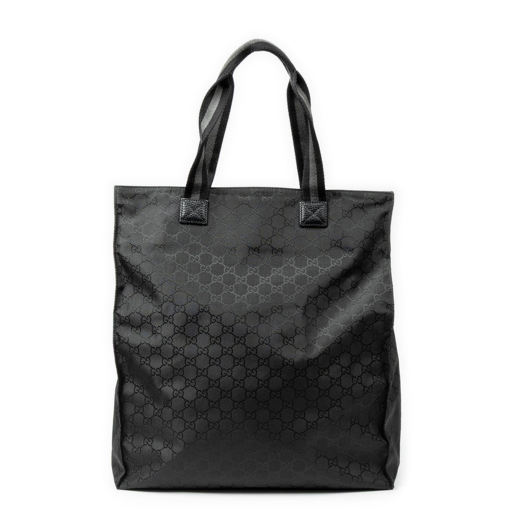 Shoulder Bag Web Vertical Tote Black Monogrammed Nylon Canvas