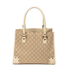 Shoulder Bag Square Studded Tote Beige Monogrammed Canvas