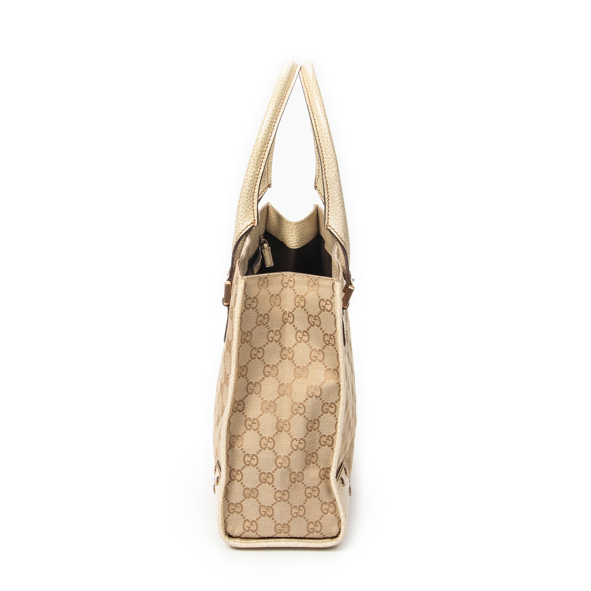 Shoulder Bag Square Studded Tote Beige Monogrammed Canvas