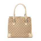 Shoulder Bag Square Studded Tote Beige Monogrammed Canvas