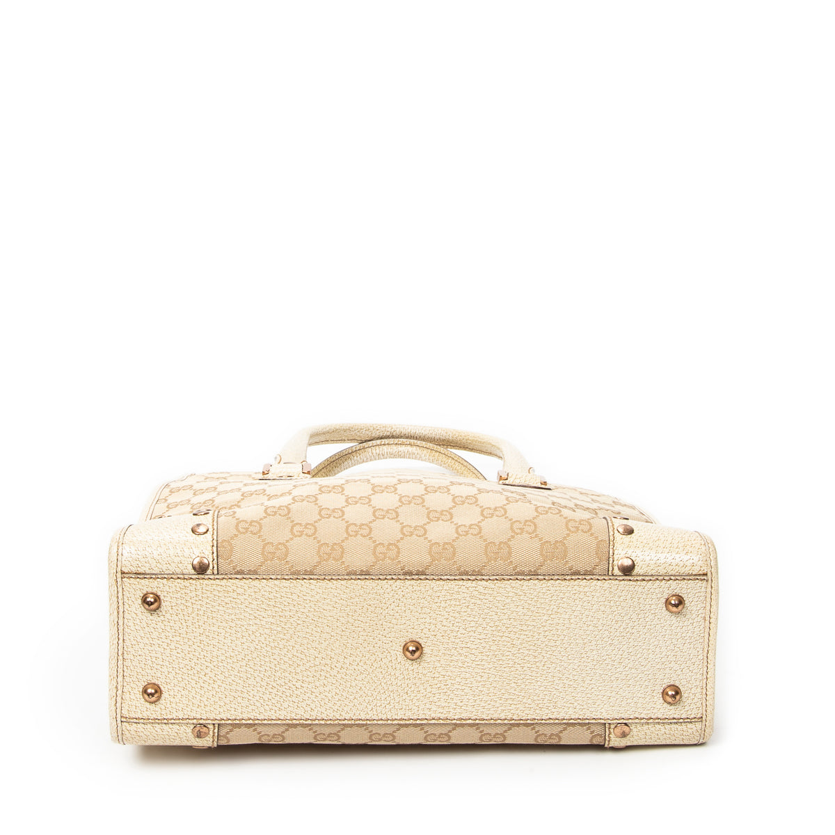Shoulder Bag Square Studded Tote Beige Monogrammed Canvas