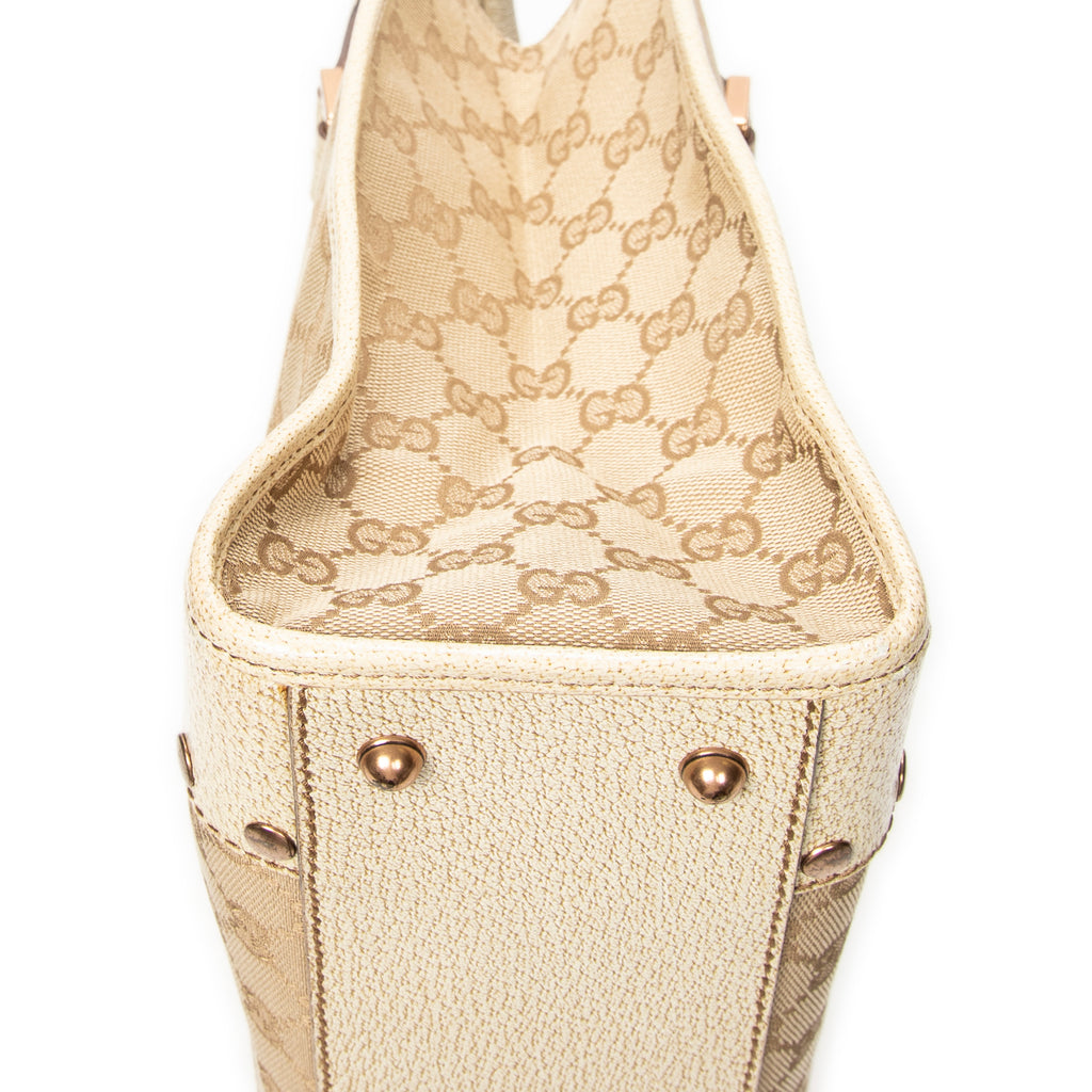 Shoulder Bag Square Studded Tote Beige Monogrammed Canvas