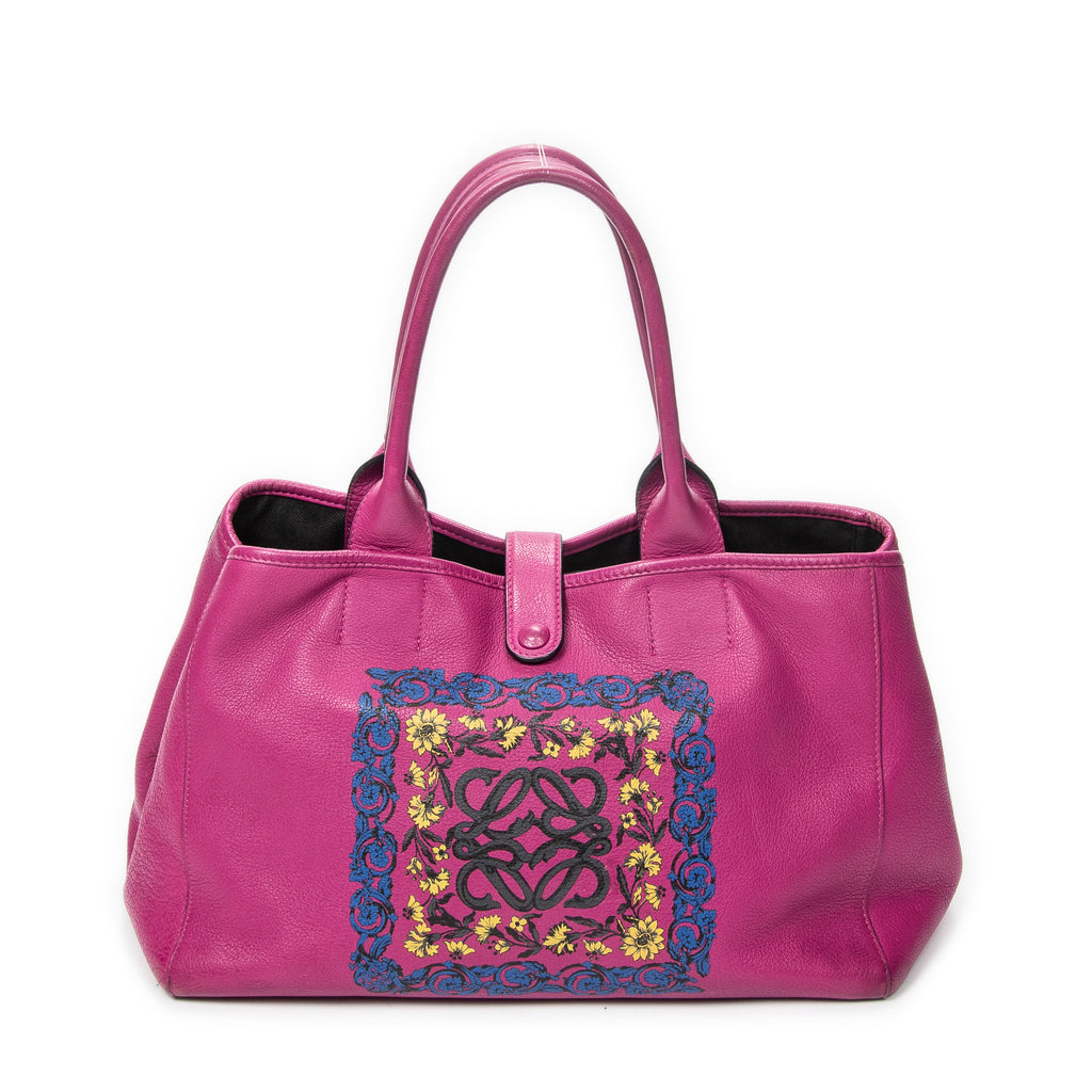 Shoulder Bag Barocco Anagram Tote Fuchsia Pink Grained Calfskin Leather