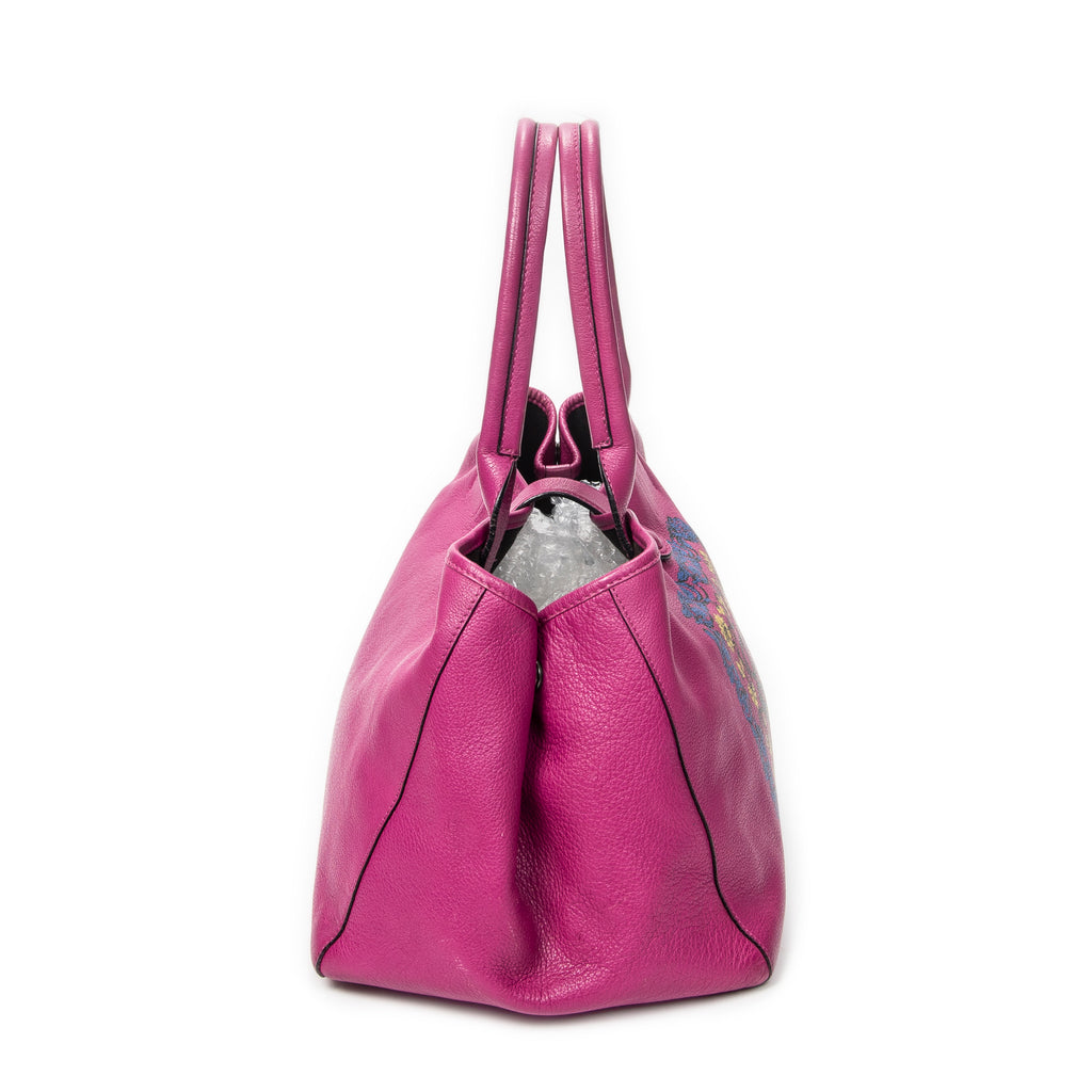 Shoulder Bag Barocco Anagram Tote Fuchsia Pink Grained Calfskin Leather