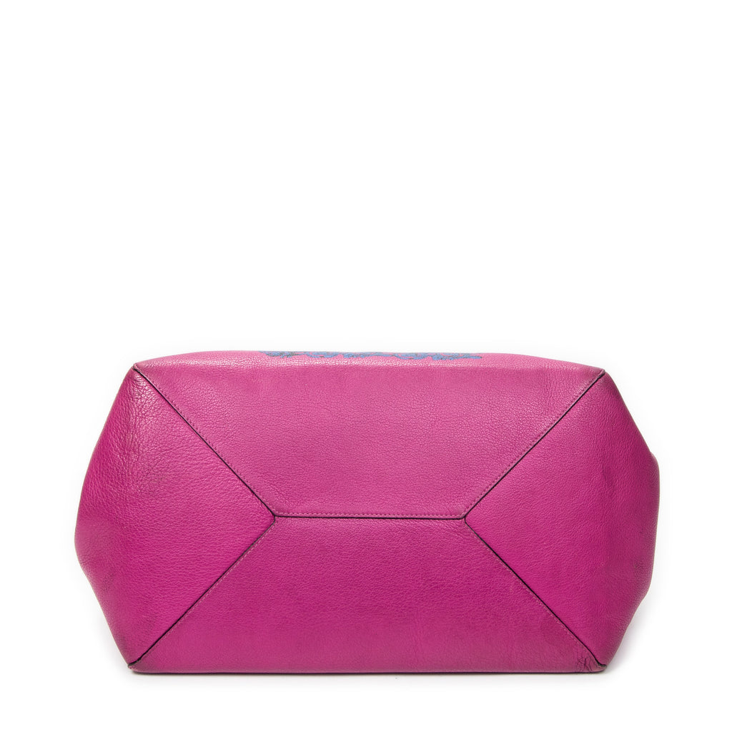 Shoulder Bag Barocco Anagram Tote Fuchsia Pink Grained Calfskin Leather