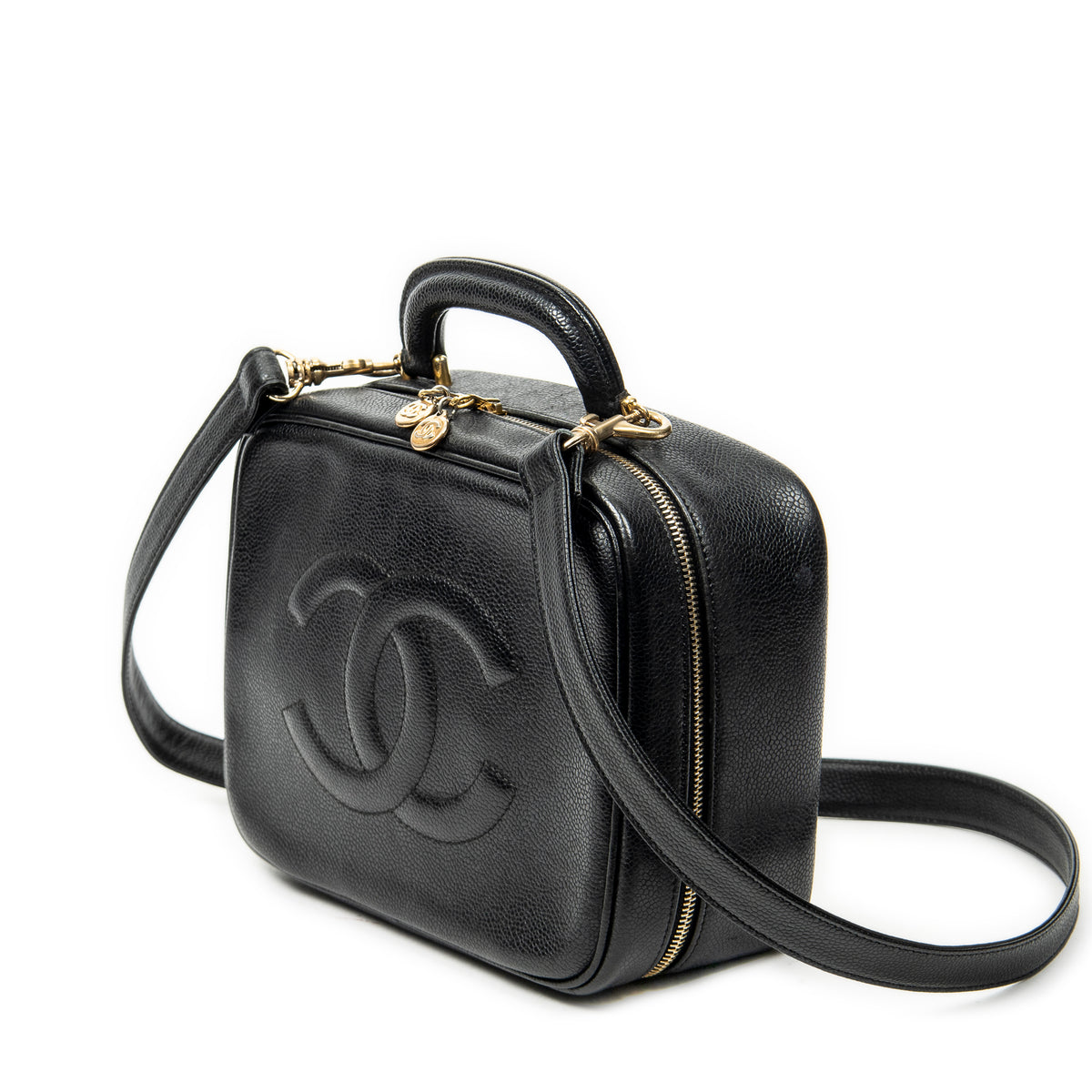 Shoulder Bag CC Vanity Top Handle Black Caviar Leather