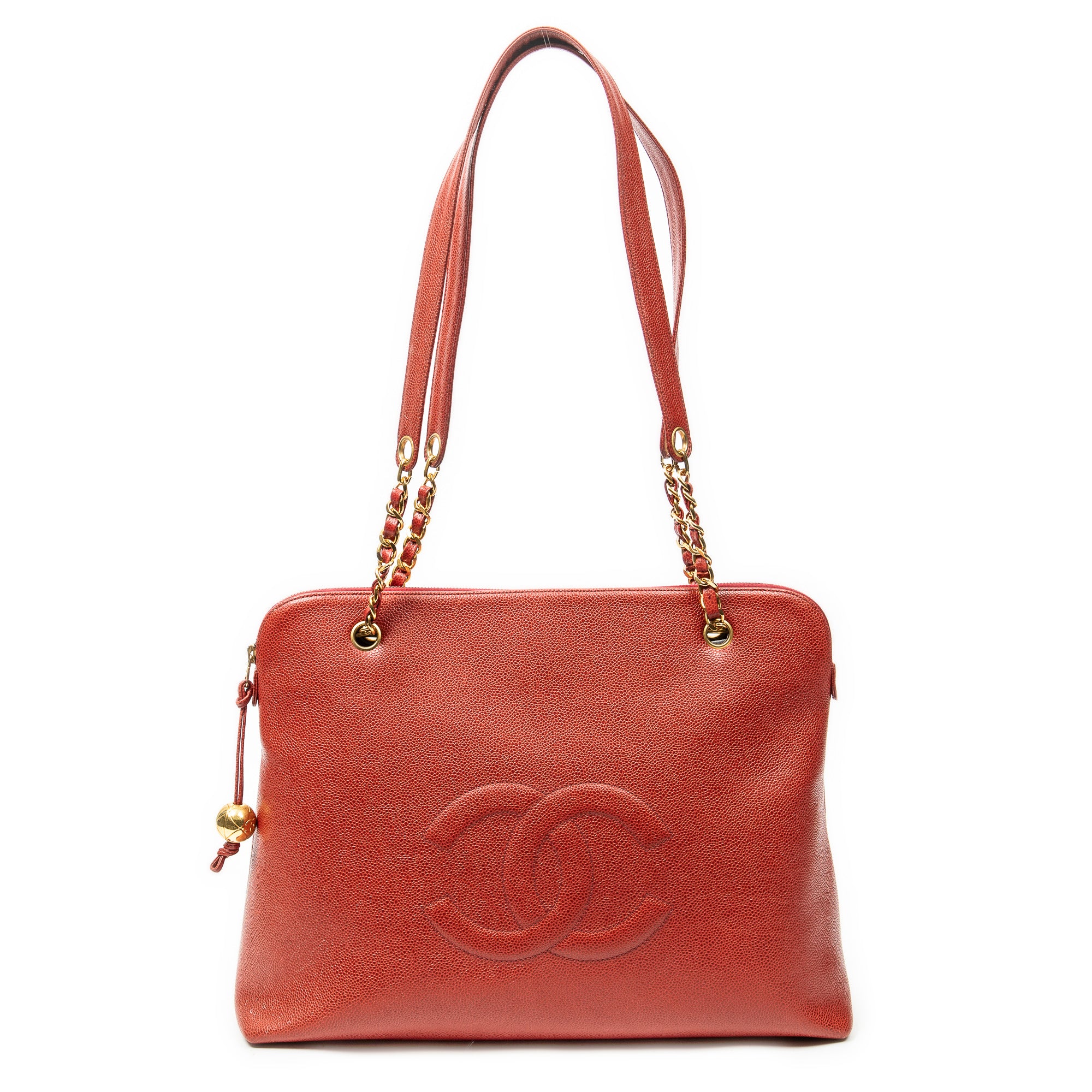Shoulder Bag Large CC Dome Tote Red Caviar Leather