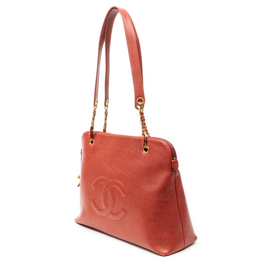 Shoulder Bag Large CC Dome Tote Red Caviar Leather