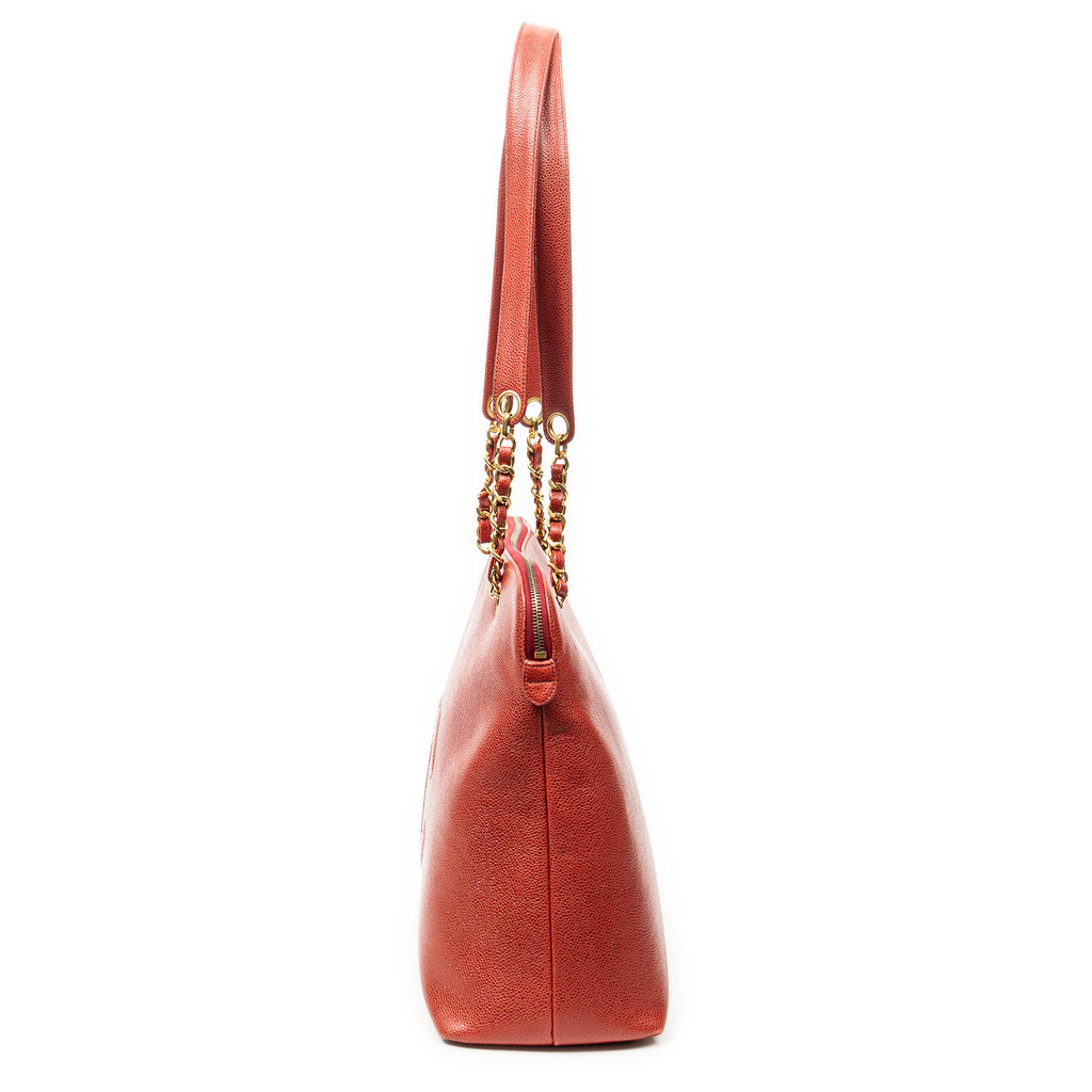 Shoulder Bag Large CC Dome Tote Red Caviar Leather