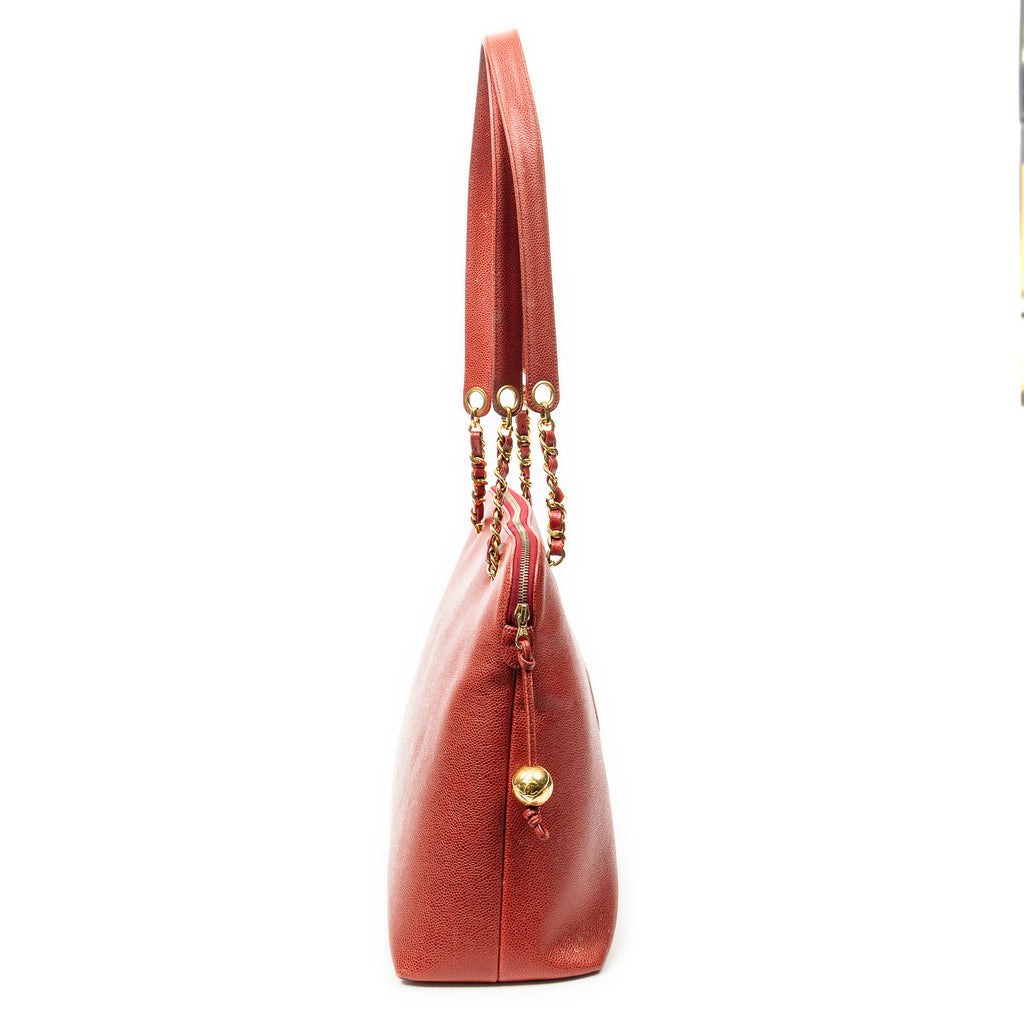 Shoulder Bag Large CC Dome Tote Red Caviar Leather