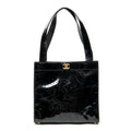 Shoulder Bag CC Perforated Camellia Tote Black Patent Leather