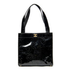 Shoulder Bag CC Perforated Camellia Tote Black Patent Leather