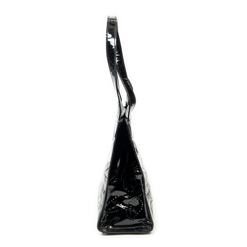 Shoulder Bag CC Perforated Camellia Tote Black Patent Leather