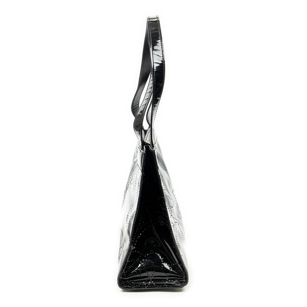Shoulder Bag CC Perforated Camellia Tote Black Patent Leather