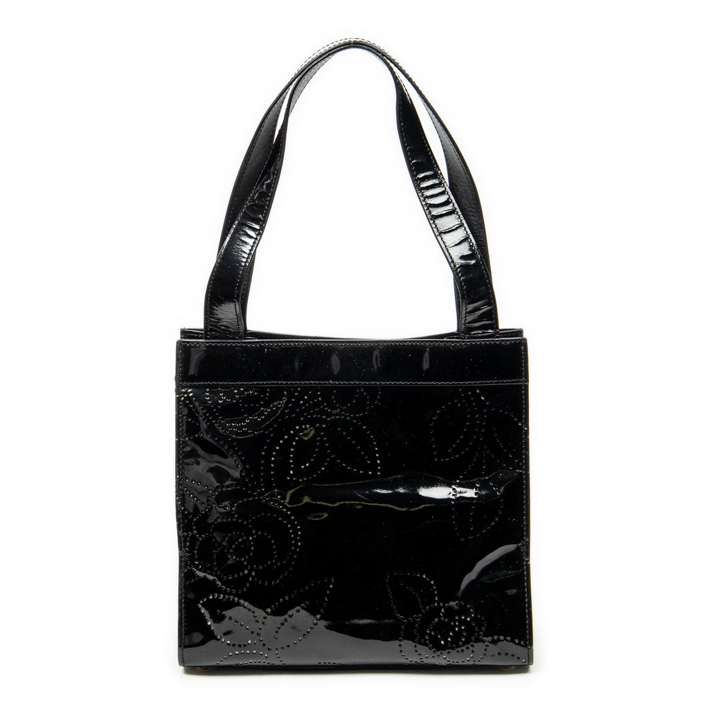 Shoulder Bag CC Perforated Camellia Tote Black Patent Leather