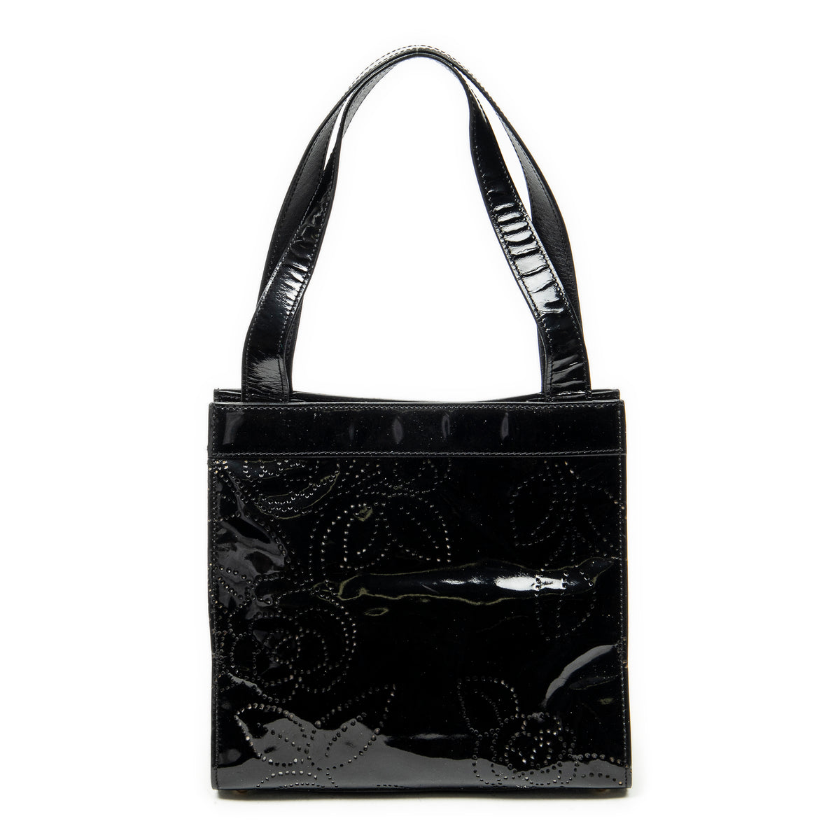 Shoulder Bag CC Perforated Camellia Tote Black Patent Leather