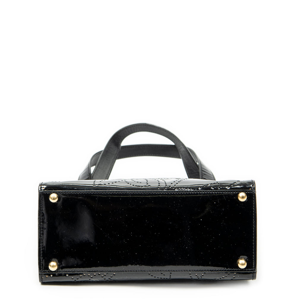 Shoulder Bag CC Perforated Camellia Tote Black Patent Leather