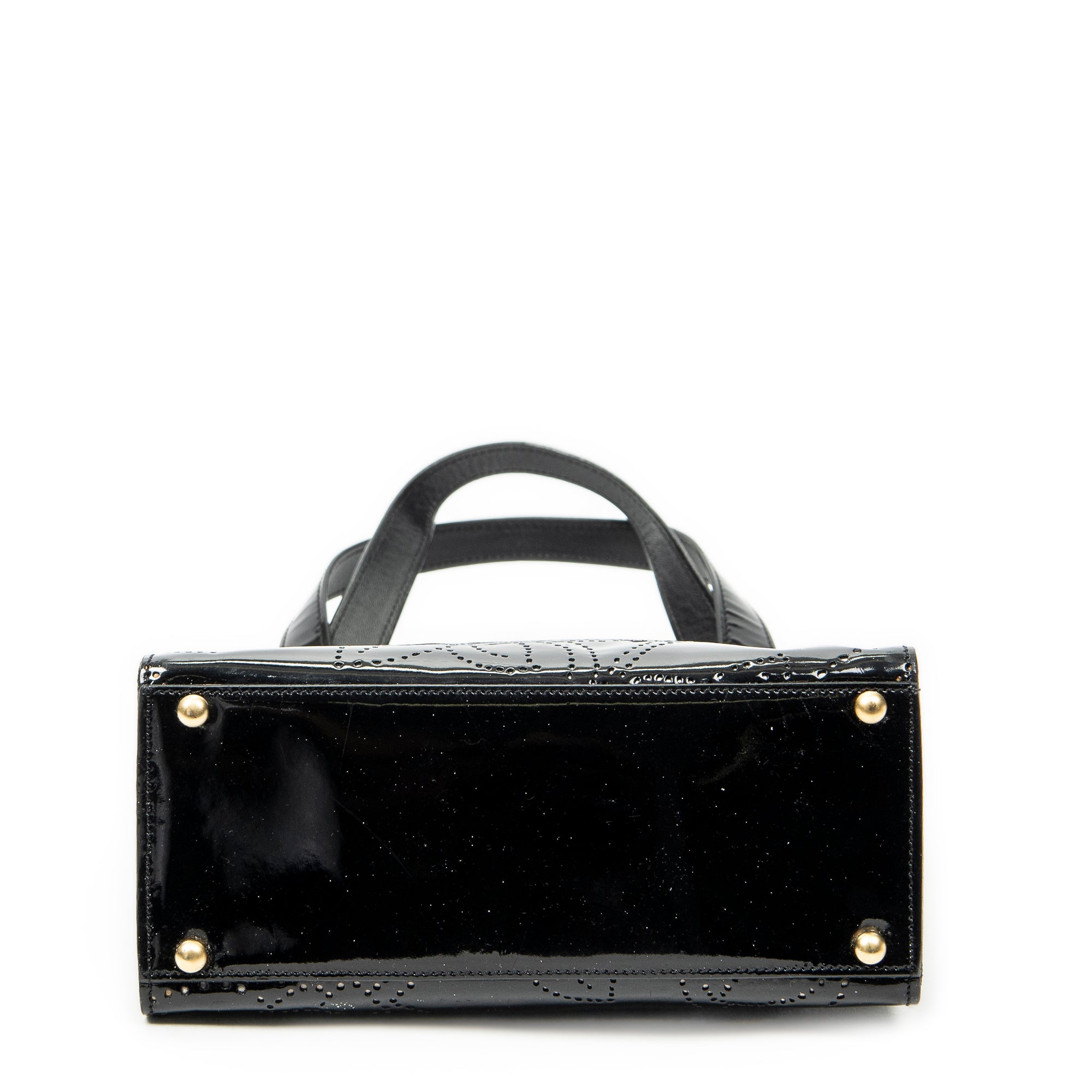 Shoulder Bag CC Perforated Camellia Tote Black Patent Leather