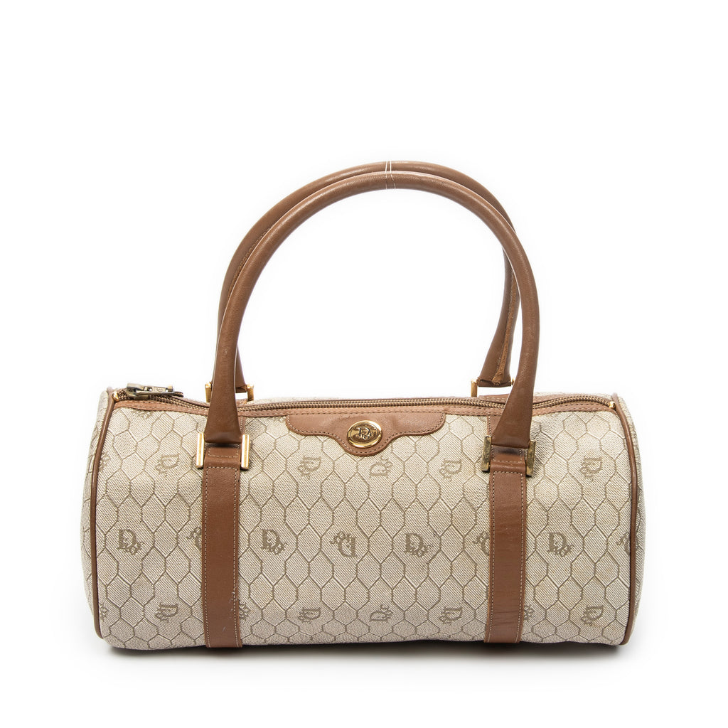 Handbag Vintage Barell Boston Brown Honeycomb Coated Canvas